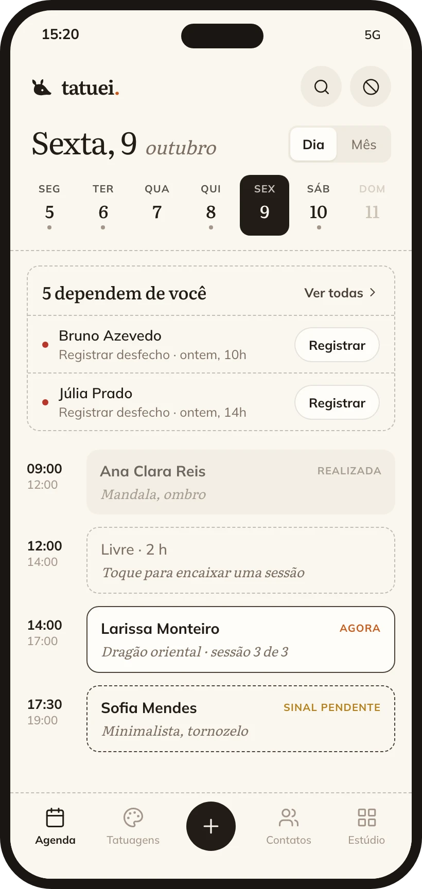 Agenda do dia no celular.
